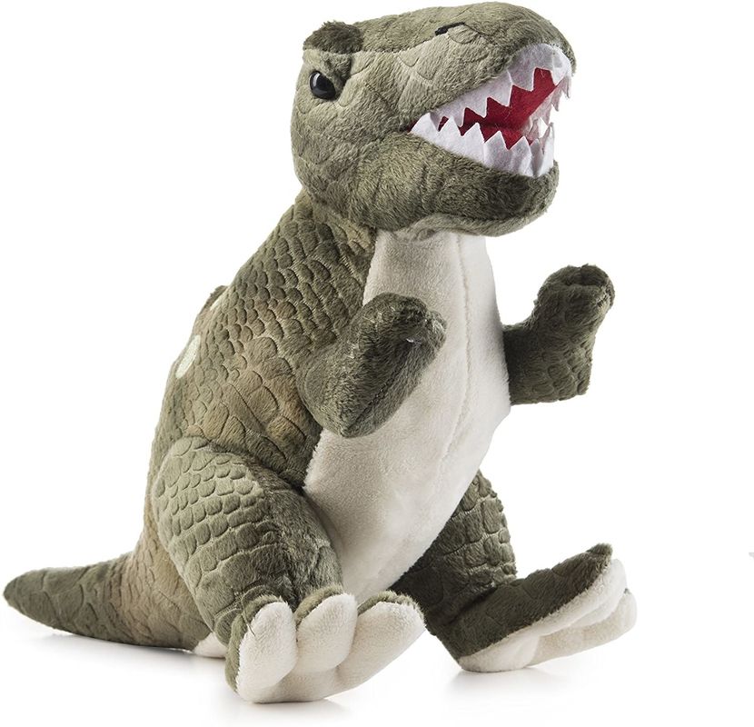 Brinquedo verde do luxuoso do tiranossauro com dentes pontiagudos um brinquedo do luxuoso do dinossauro feito do luxuoso de corte gravado